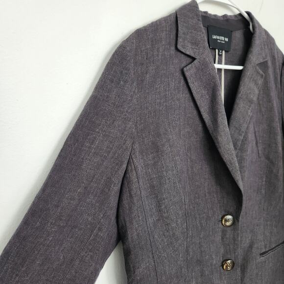 Lafayette 148 New York Linen Grey Blazer 12‎ Classic Career Office Preppy Corp - Picture 5 of 7